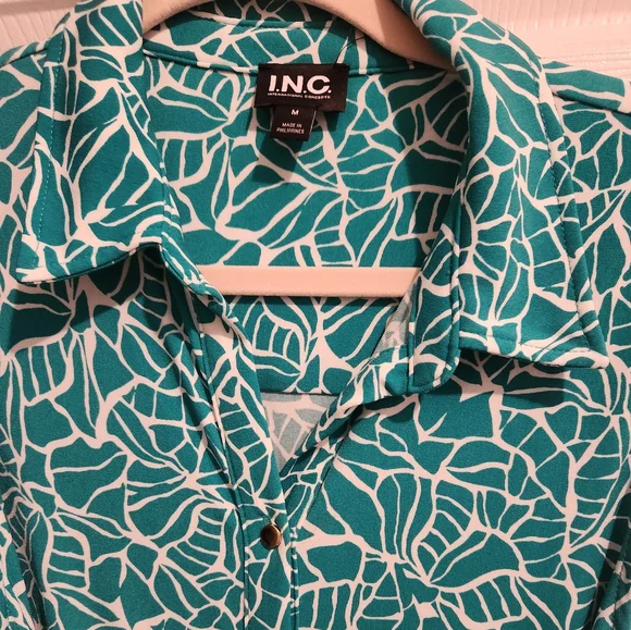 INC INTERNATIONAL Teal Shirtdress Medium - Picture 2 of 7
